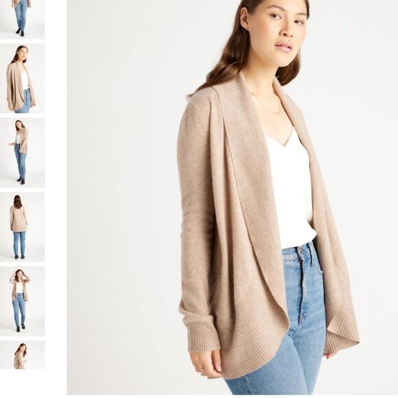 Quince Lightweight Mongolian Cashmere Open Cardigan Sweater XL Oatmeal Color - Picture 1 of 7
